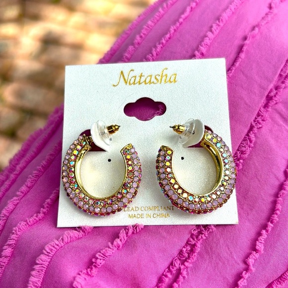 Natasha “in the pinks” Crystal Hoop Earrings - Picture 1 of 4
